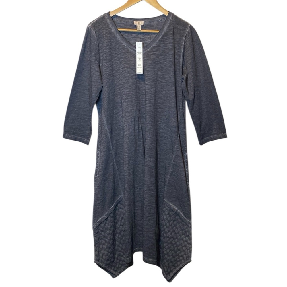 LOGO By Lori Goldstein Dress Women’s Medium Gray Lagenlook Asymmetrical Hem Midi